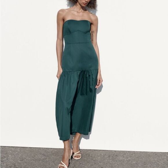 ZARA GREEN TOPSTITCHED DRESS - Picture 10 of 12